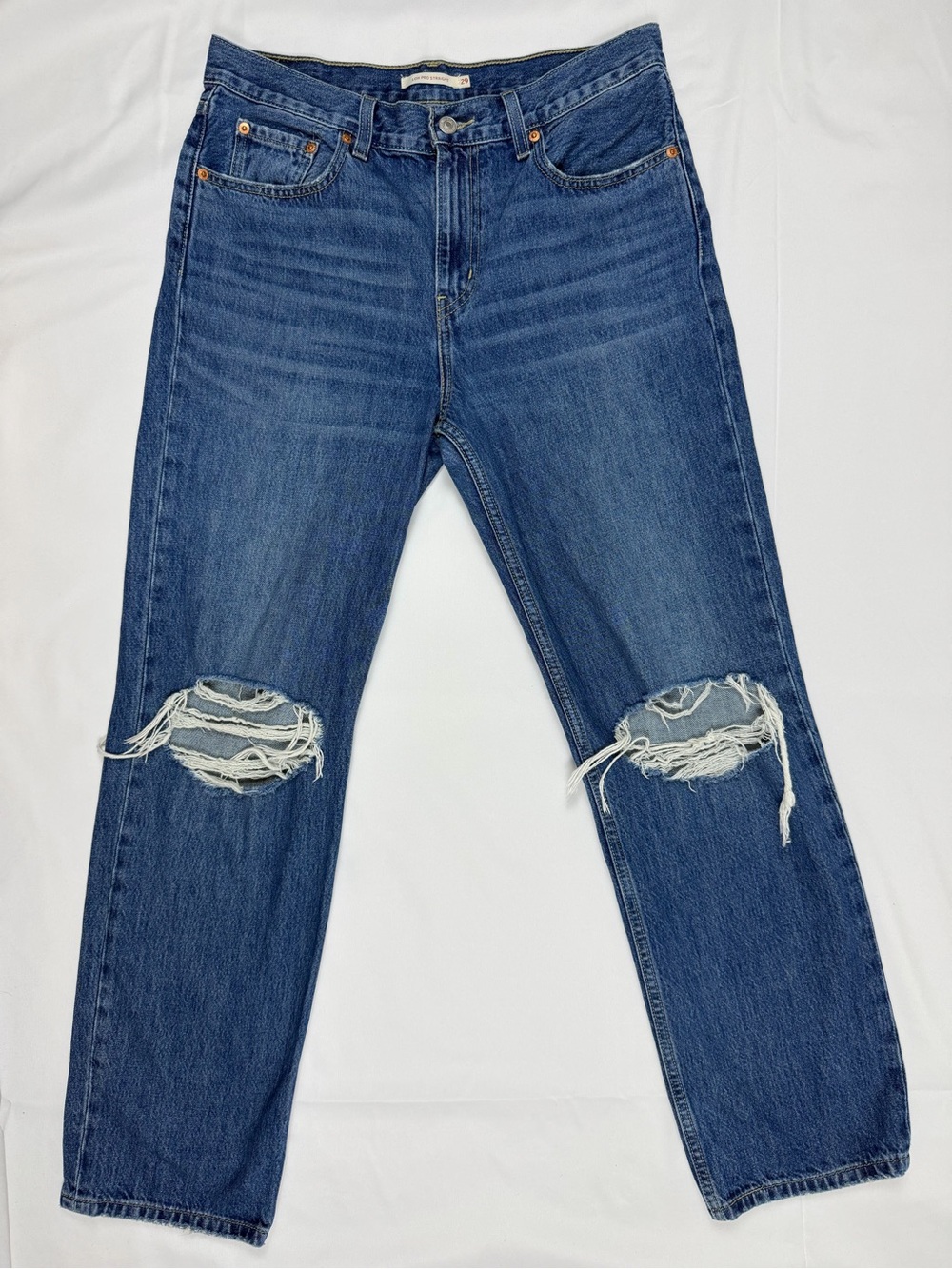 Levi’s Low Pro Straight Jeans 29 Distressed Ripped Knee Medium Wash 90s Y2K